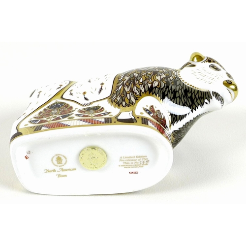36 - A Royal Crown Derby paperweight, modelled as 'North American Bison', limited edition pre-release 145... 