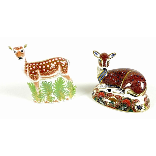 37 - Two Royal Crown Derby paperweights, modelled as 'Deer', Designed Exclusively for The Royal Crown Der... 