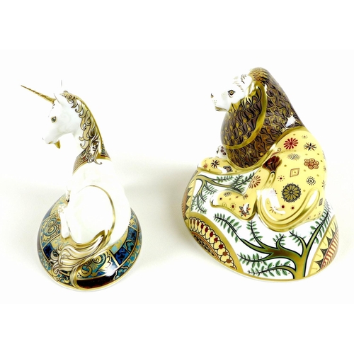 38 - Two Royal Crown Derby paperweights, modelled as 'Unicorn', Specially Designed to Celebrate the New M... 