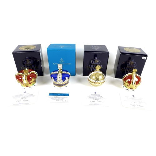 40 - A group of four Royal Crown Derby paperweights, comprising 'The 90th Birthday Crown', limited editio... 
