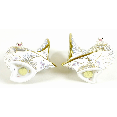 42 - A pair of Royal Crown Derby commemorative paperweights, modelled as 'Diamond Jubilee Doves' / 'Royal... 