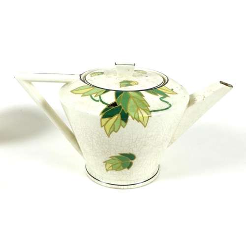 57 - An Art Deco Wedgwood & Co Ltd pottery part tea service, decorated with green leaves, gilt and black ... 