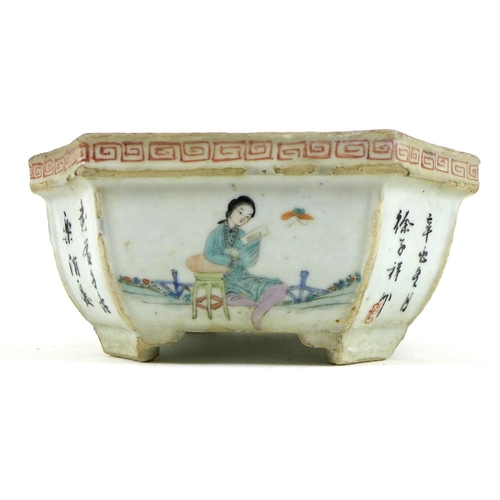 6 - A Chinese Republic period porcelain small planter, of rectangular outline with incuse corners, taper... 