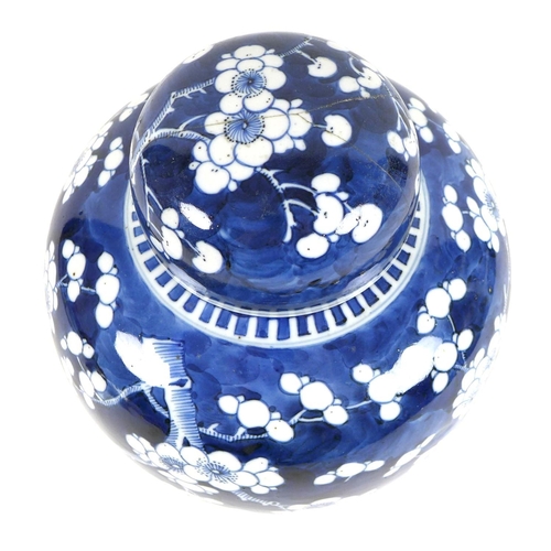 7 - A Chinese blue and white ginger jar and cover the cobalt blue ground decorated with cherry blossoms ... 