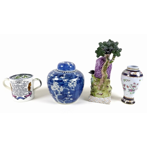 9 - A collection of 19th century ceramics, including a Chinese export porcelain vase, painted with centr... 
