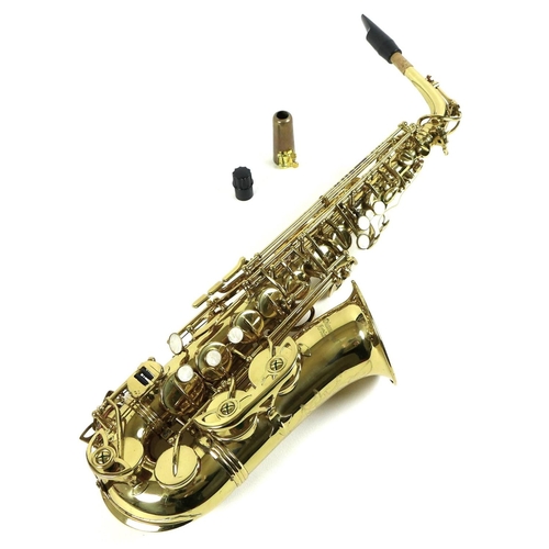 96 - A modern Diamond Artiste brass saxophone, main body 19 by 11 by 59.5cm long, with fitted hard case.