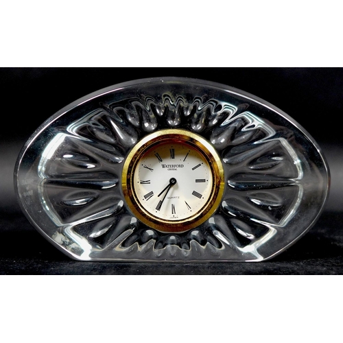 97 - A group of three Waterford cut lead crystal small mantel clocks, comprising oval form 'Sheridan' pat... 