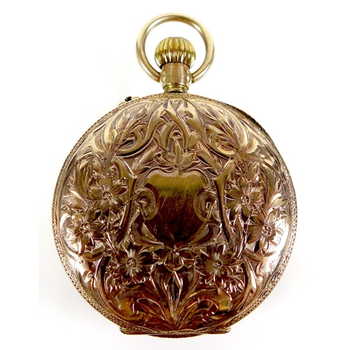 101 - An Edwardian 12.5ct gold half hunter lady's pocket watch, circa 1900, keyless wind, the pale pink en... 