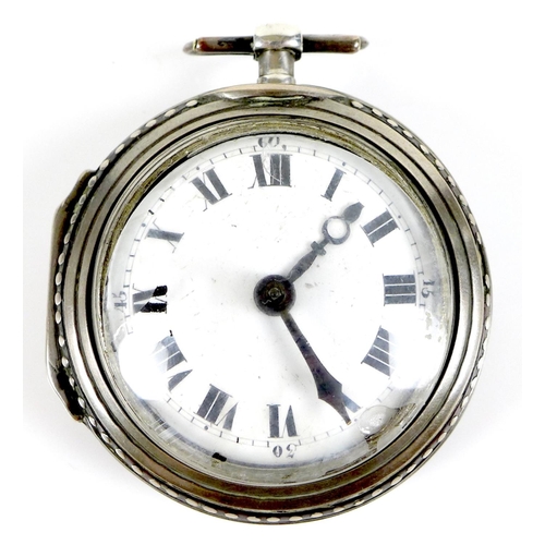 103 - An early 19th century Austrian pair cased verge fusee pocket watch, open faced, key wind, with white... 