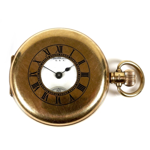 106 - An American Waltham 9ct gold half hunter pocket watch, model 1908, No 610 grade, circa 1927, keyless... 