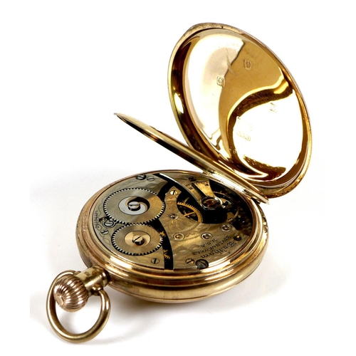 106 - An American Waltham 9ct gold half hunter pocket watch, model 1908, No 610 grade, circa 1927, keyless... 