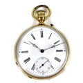 An early 20th century Continental 14ct gold pocket watch, open faced, keyless wind, the white enamel... 