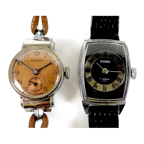 113 - Two vintage lady's stainless steel cased wristwatches, comprising an Arcadia, circa 1950, with circu... 