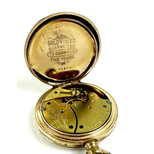 115 - A group of three pocket watches and two wristwatches, comprising an American Waltham gold plated ope... 