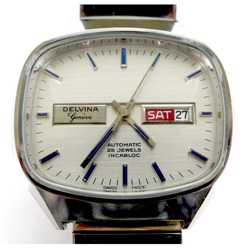 123 - A Delvina Geneve Automatic stainless steel cased gentleman's wristwatch, circa 1960s, rounded rectan... 