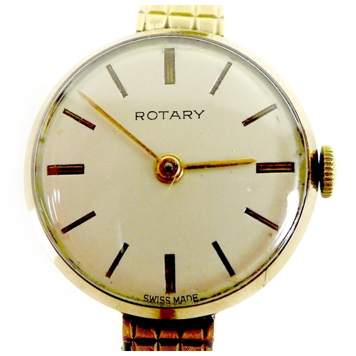 128 - A Rotary 9ct gold cased lady's wristwatch, circa 1960s, circular silvered dial with gold batons, 15 ... 