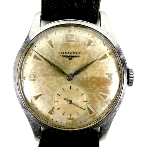 129 - A Longines stainless steel gentleman's wristwatch, ref. 6263, circa 1950s, circular silvered quarter... 