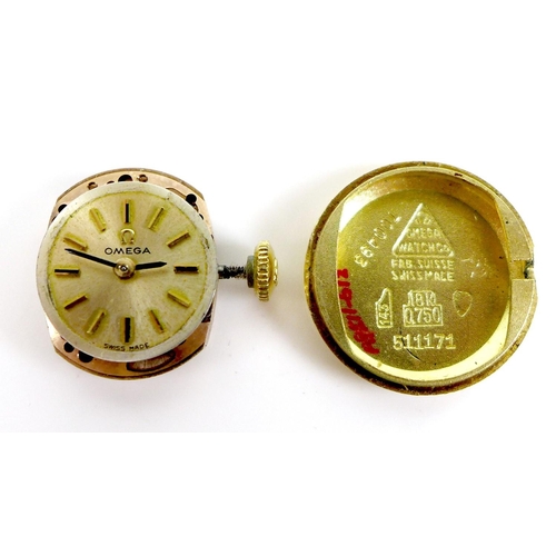 131 - An Omega 18K gold cased lady's wristwatch, circa 1965, the circular gold dial with gold and black in... 