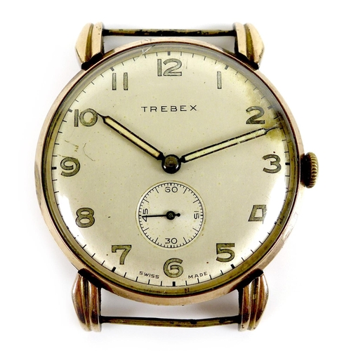 139 - A Trebex 9ct gold cased gentleman's wristwatch head, circa 1946, circular silvered dial with luminou... 