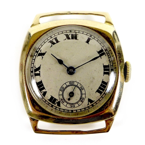 140 - An Art Deco Visible 9ct gold cased gentleman's wristwatch head, circa 1930s, circular silvered dial ... 