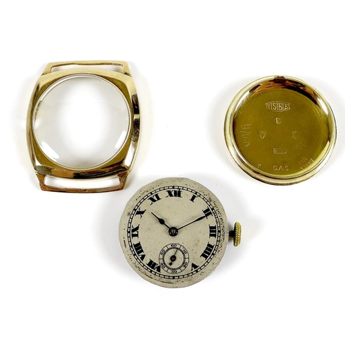 140 - An Art Deco Visible 9ct gold cased gentleman's wristwatch head, circa 1930s, circular silvered dial ... 