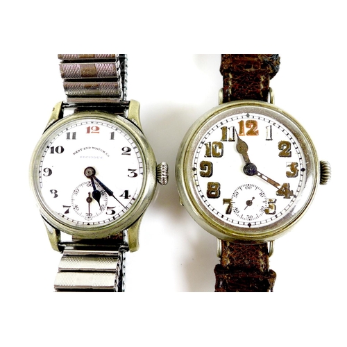 141 - Two Edwardian mid sized gentleman's wristwatches, comprising a West End Watch Co Secundus chromed ca... 