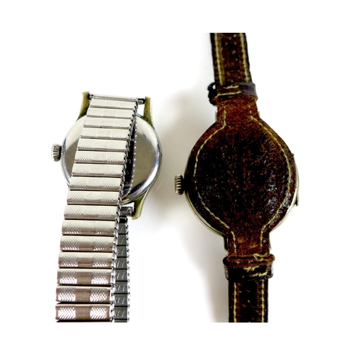 141 - Two Edwardian mid sized gentleman's wristwatches, comprising a West End Watch Co Secundus chromed ca... 