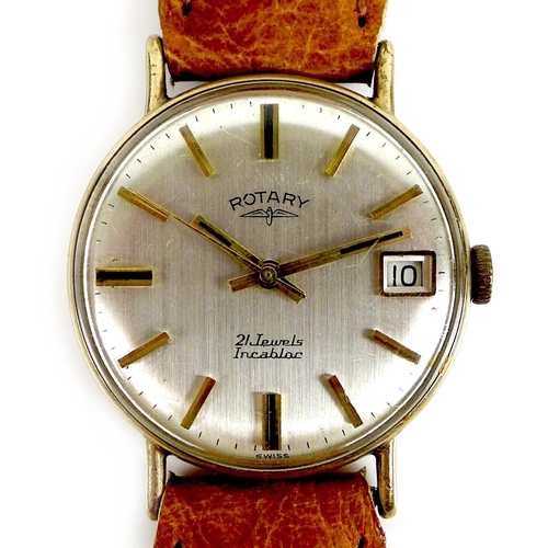 142 - A Rotary 9ct gold cased gentleman's wristwatch, circa 1970, circular silvered dial with gold and bla... 