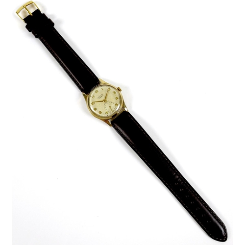 143 - A Hefix 9ct gold cased gentleman's wristwatch, circa 1950s, circular silvered dial, raised gold Arab... 