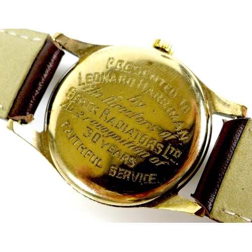 143 - A Hefix 9ct gold cased gentleman's wristwatch, circa 1950s, circular silvered dial, raised gold Arab... 