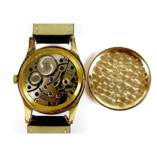 143 - A Hefix 9ct gold cased gentleman's wristwatch, circa 1950s, circular silvered dial, raised gold Arab... 