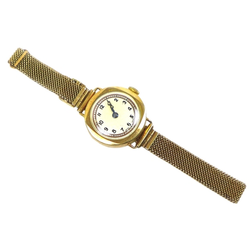 144 - A 9ct gold Ladies wristwatch, with Arabic dial, 9ct gold Vertex case and 9ct gold adjustable bracele... 