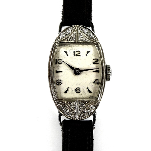 145 - A Rolex 18ct gold cased and diamond set, Art Deco, lady's wristwatch, with Swiss unnamed movement, t... 