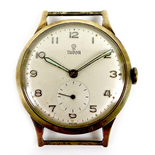 147 - A Tudor 9ct gold cased gentleman's wristwatch head, circa 1960, circular silvered dial with raised s... 