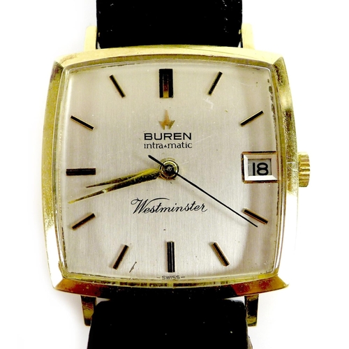 148 - A Buren Intra-Matic Westminster 18ct gold cased gentleman's wristwatch, late 1960s, the rectangular ... 