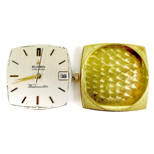 148 - A Buren Intra-Matic Westminster 18ct gold cased gentleman's wristwatch, late 1960s, the rectangular ... 