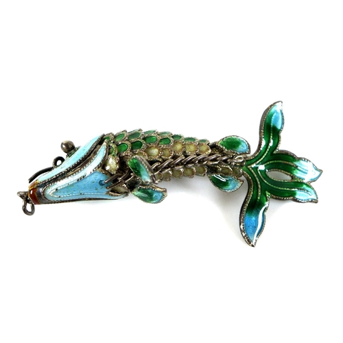 160 - An enamel pendant, mid 20th century, in the form of an articulated fighting fish, finely enamelled i... 