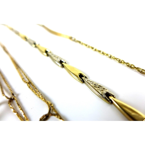 165 - A group of 9ct gold jewellery, comprising a chain braclet with blank cartouche, 19cm long, another b... 