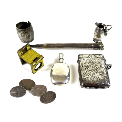 169 - A group of Victorian and later silver, plated, and white metal collectables, comprising a vesta case... 