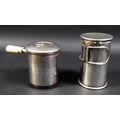 A late 19th century silver plated military campaign spirit stove, ivorine handle to outer sauce pot,... 