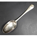 A George III silver table spoon, with rat tail terminal, reverse engraved with lion rampant insignia... 
