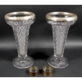 A pair of George V silver rimmed moulded glass vases, John Grinsell & Sons, Birmingham 1925, 13 by 2... 