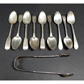 A collection of George III and later silver flatware, three teaspoons, with terminals engraved 'I E'... 