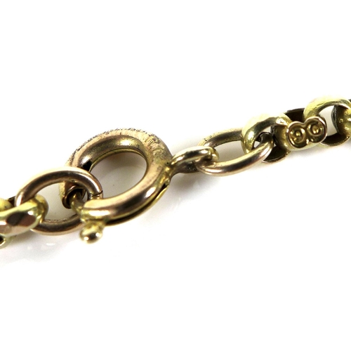 321 - An Edwardian 9ct yellow gold guard chain, formed of gently faceted rolo links with ring clasp end, a... 