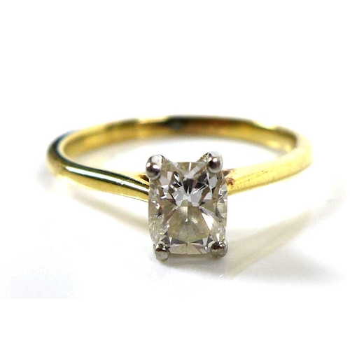 322 - A diamond solitaire 18ct gold and platinum ring, the cushion cut diamond of approximately 0.52ct, si... 