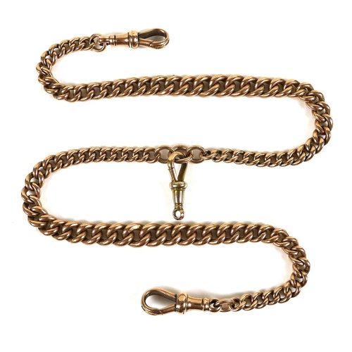 323 - A Victorian 9ct gold graduated double Albert fob chain, with two graduating kerb link chains termina... 