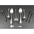 Eight pieces of George III and later silver flatware, comprising  three old English pattern dessert ... 