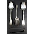 A pair of George IV silver serving spoons, fiddle pattern, likely Andrew Wilke, Edinburgh 1816, 22.5... 
