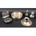 A collection of Victorian and later silver, including a silver pepperette, lobed baluster body  with... 