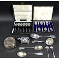 A selection of Victorian and later silver spoons, including a set of six coffee spoons, James Dixons... 